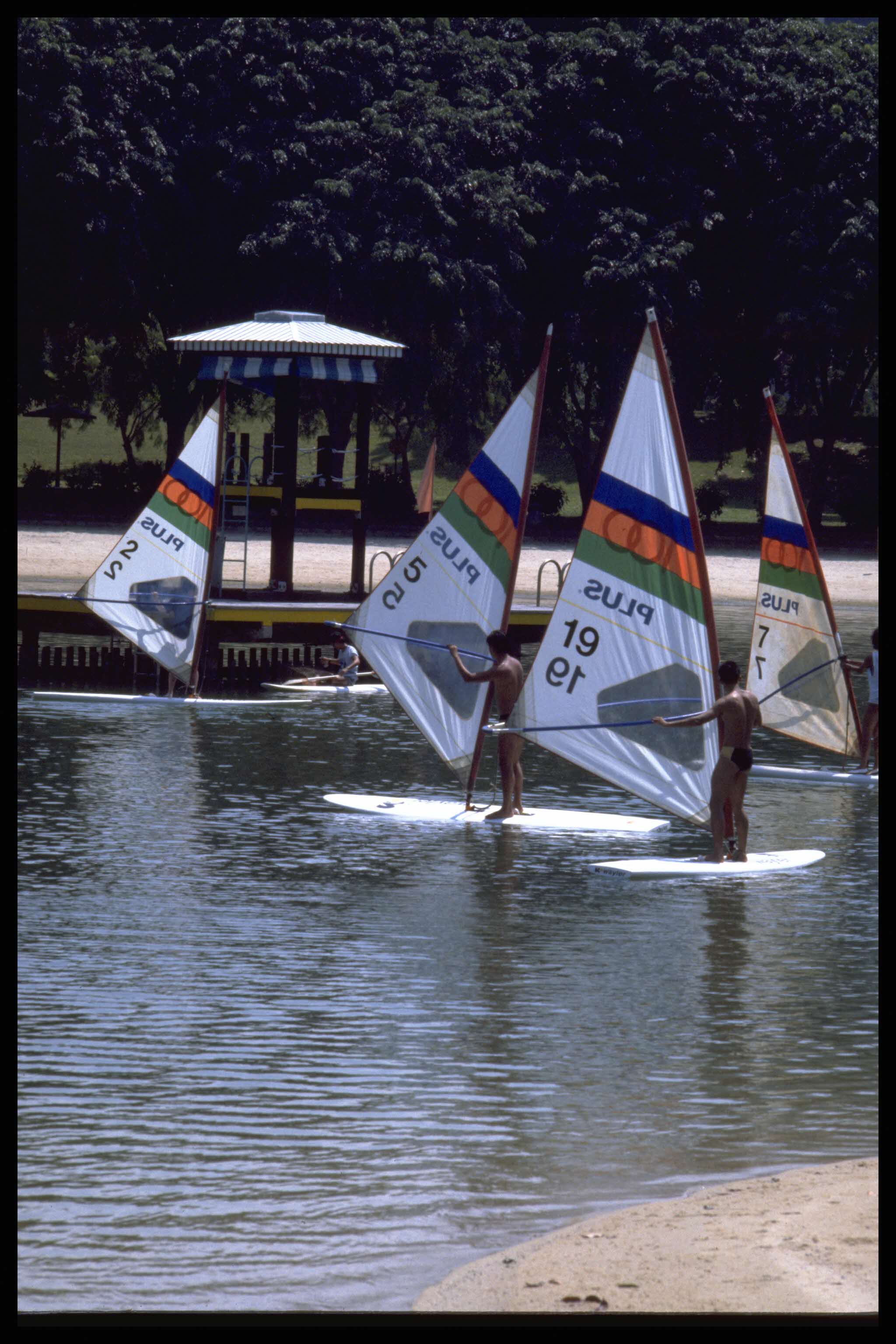 Sailboats at a lagoon near Big Splash, 1987.